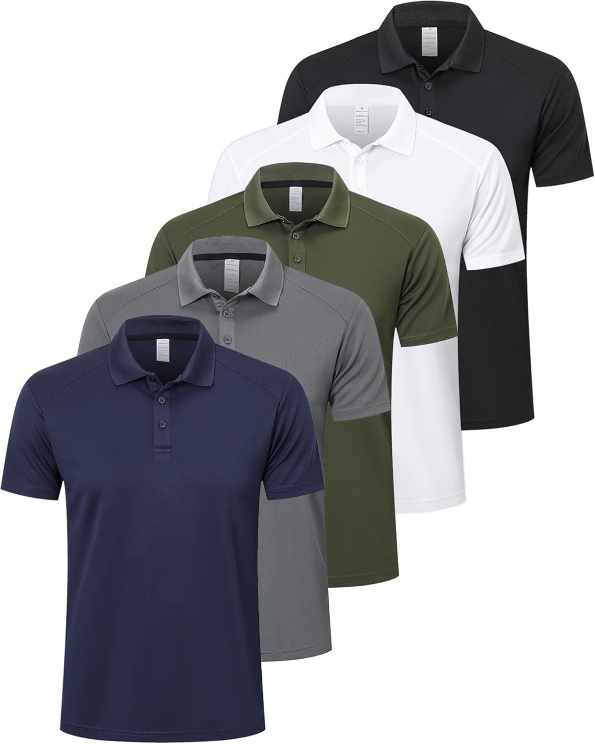ZENGVEE Men&rsquo;S 5 Pack Polo Shirts for Men Moisture Wicking Golf Shirt Quick Dry Performance Athletic Short Sleeve