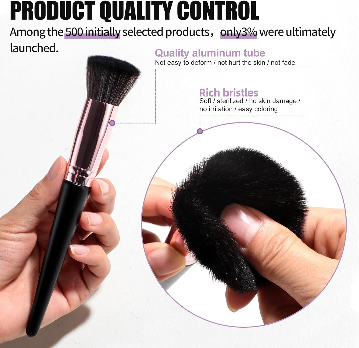 BS-MALL Makeup Brushes Set 25 Pcs with Triangle Puff &ndash; Travel-Friendly Magic Tape Storage Bag for Brush Organization, Black and Pink image number 5