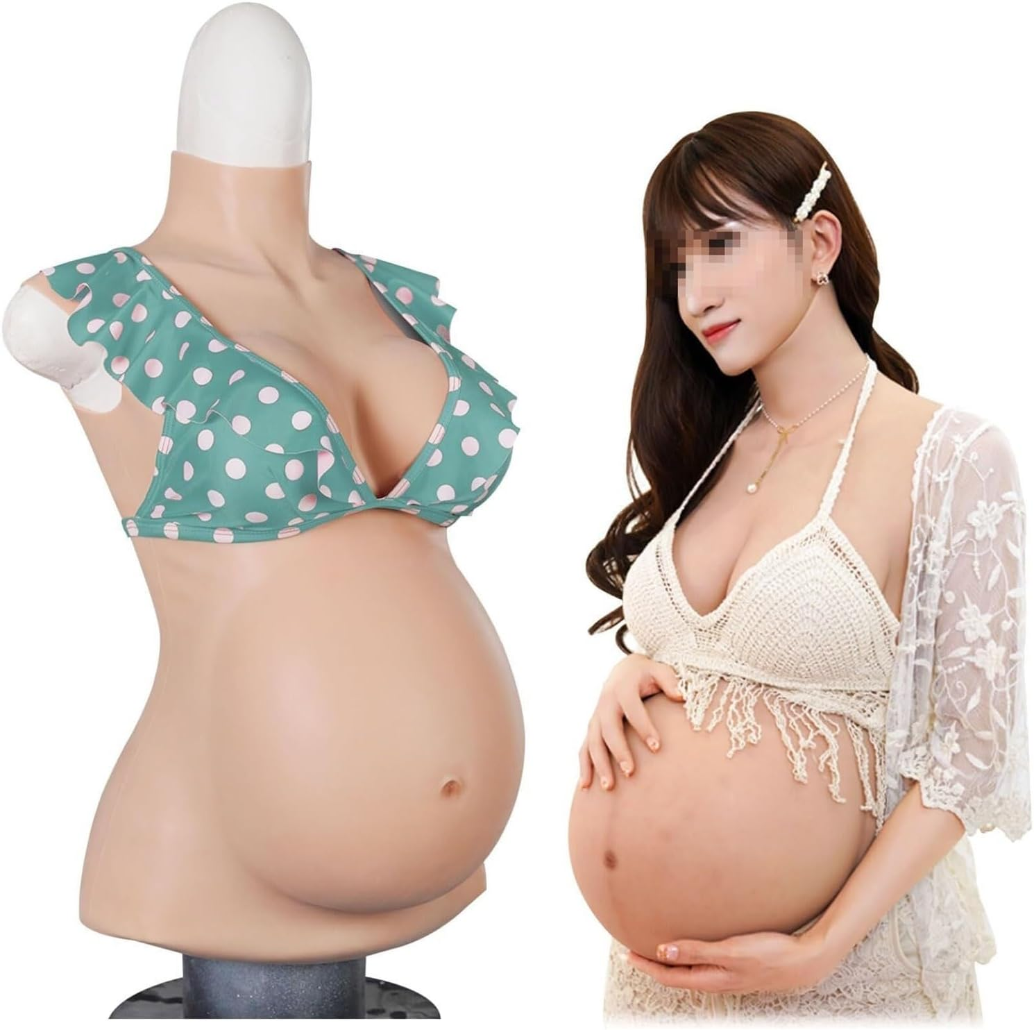 Lifelike Silicone Baby Bump & Breast, 4-9 Months Fake Pregnant Belly with Real Touch - Fake Boobs and Belly with Cotton Filled Breastplate Forms for Crossdresser(Color 3,9 Months)