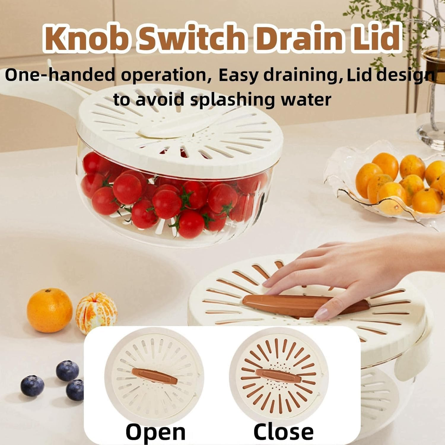 Foldable Colander with Lockable Lid, Multifunctional Strainer Bowl Food Drainer for Kitchen and Fridge, BPA Free Fruit and Vegetable Washing Bowl with Portable Handle for Easy Storage image number 3