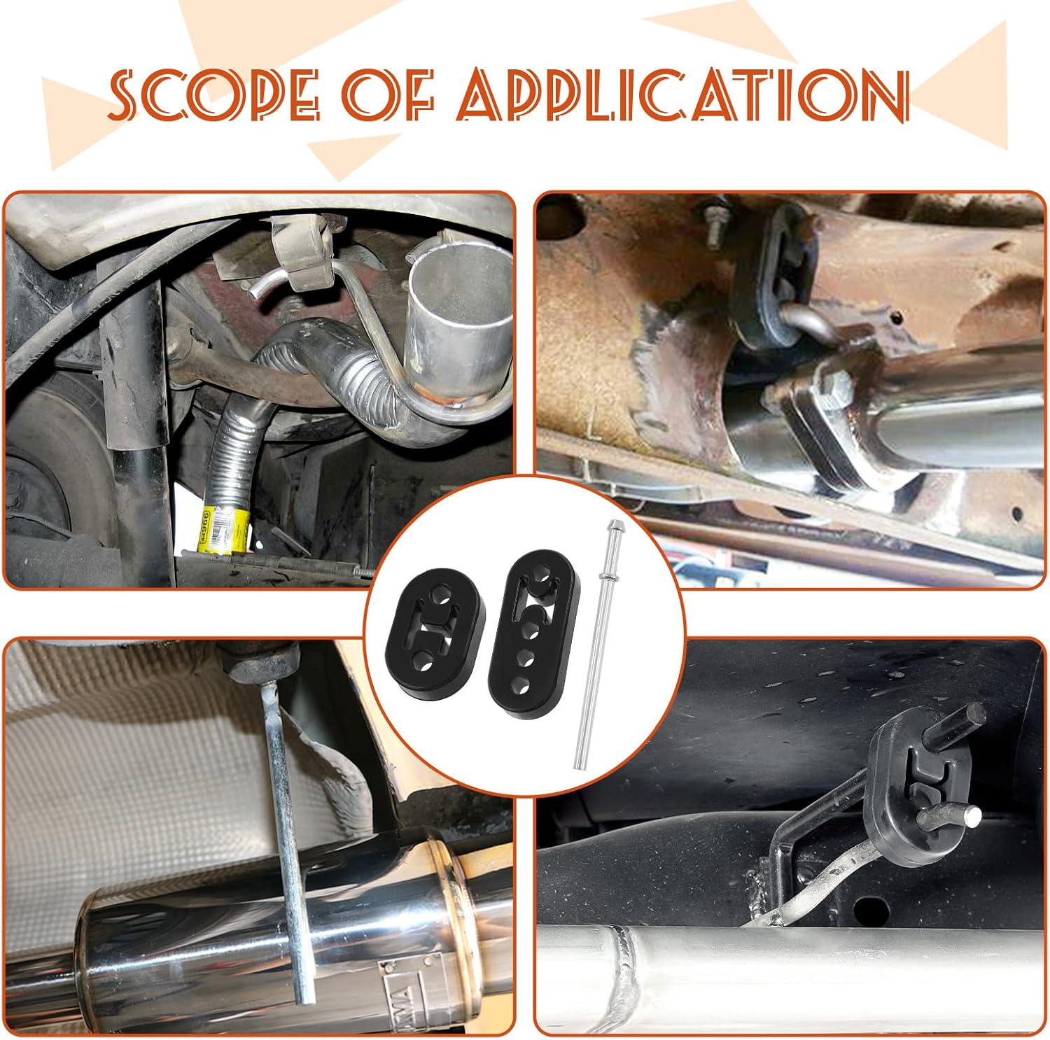 Tanstic 6Pcs Straight Wire Universal Exhaust Hanger Rod with 2 Holes & 4 Holes Car Exhaust Rubber Hanger Universal Heavy Duty Rubber Insulator Bracket Bushing Mount for Car Truck Jeep image number 6