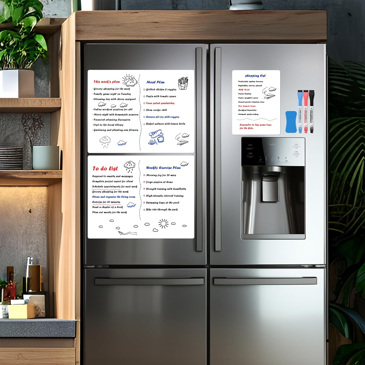 3Pcs Magnetic Whiteboard for Fridge 14"X11", Magnetic Dry Erase Board for Fridge, Fridge Whiteboard Reuasble & Erasable Refrigerator Whiteboard for Refrigerator for Home, Kitchen Organizer and Planner image number 2