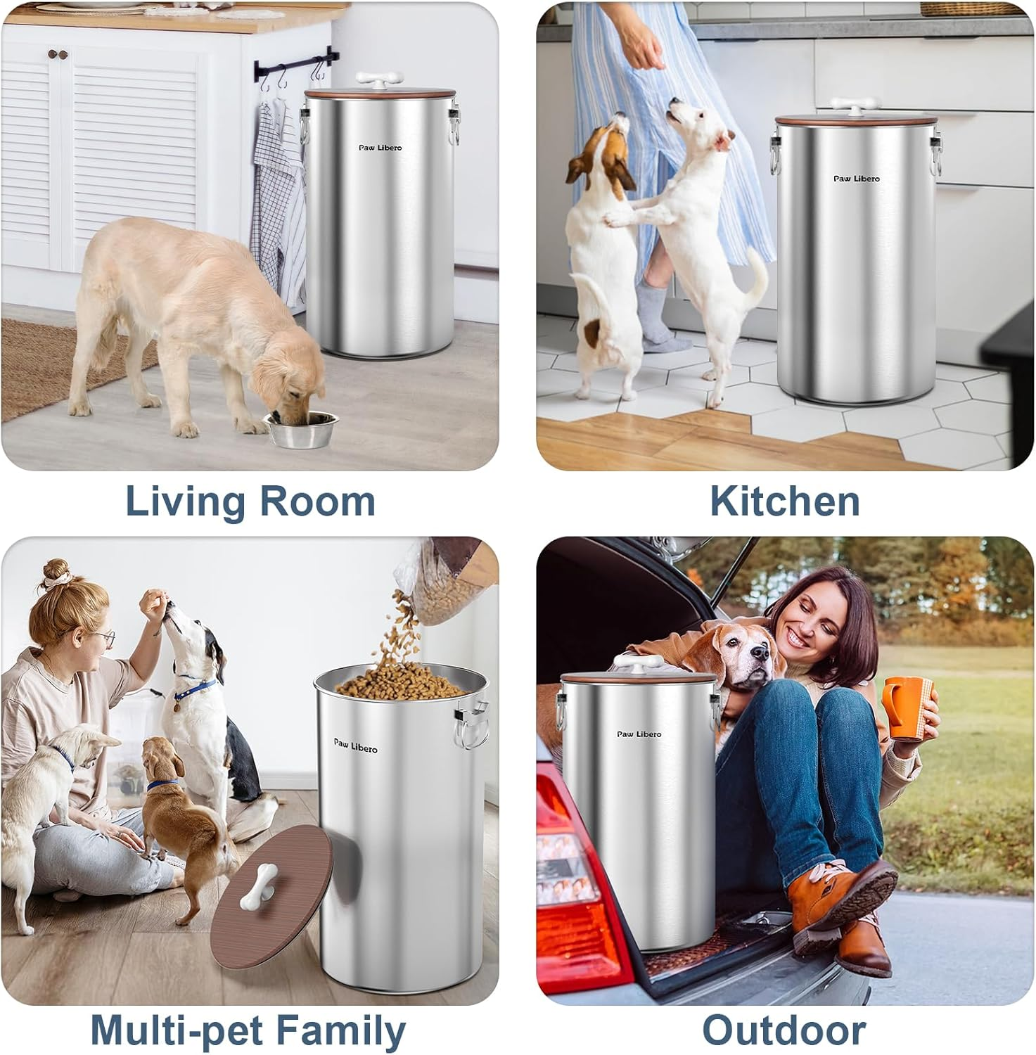 35 Lbs Stainless Steel Dog Food Storage Container with Airtight Wooden Lid & Ceramic Bone Handle, Large Metal Dog Food Bin for Dogs & Cats, Keep Fresh, Easy to Clean image number 3