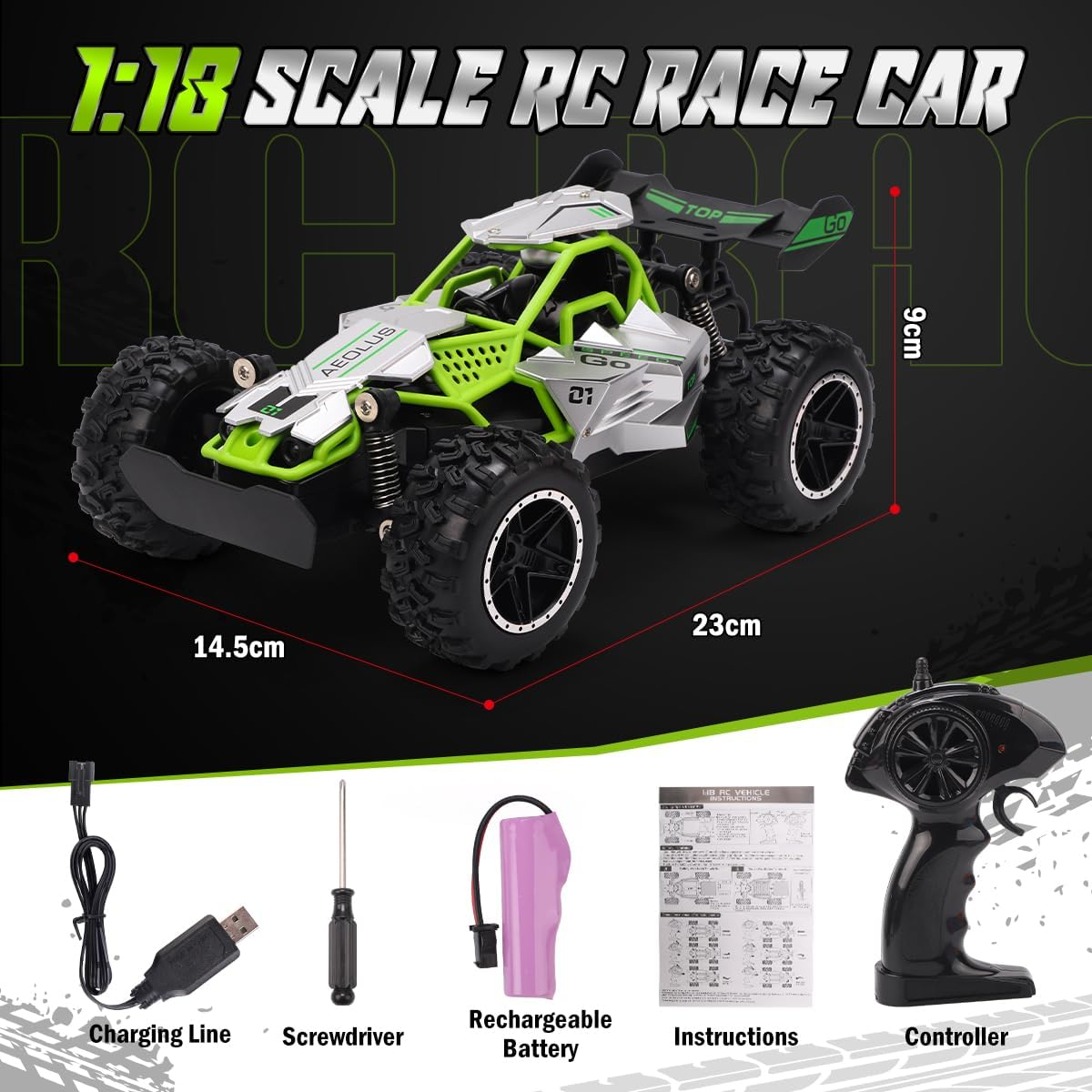 Remote Control Cars, 2.4Ghz 1:18 Scale Off-Road RC Race Car Toy for Kids with LED Light, Rechargeable High Speed All Terrain RC Drift Vehicle, 4 5 6 7 8 Year Old Boys Girls Birthday Gift image number 3