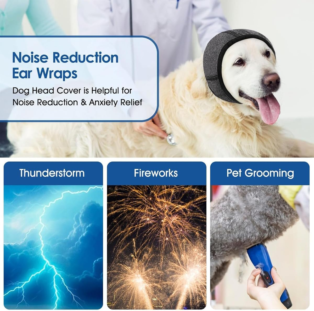 AIMALL Dog Earmuffs Noise Reduction Headgear Waterproof Neoprene Comfort Hood for Swimming Bathing Anxiety Relief Sound Insulation Scare Prevention Protective Head Wrap Grey image number 2