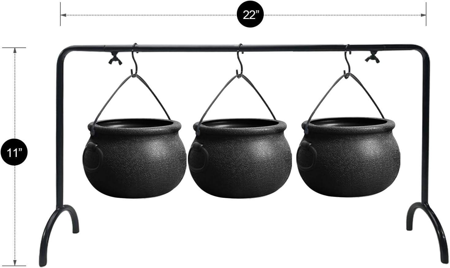 Oriental Cherry Halloween Decor - Halloween Party Decorations - Set of 3 Witches Cauldron Serving Bowls on Rack - Black Plastic Cauldron for Indoor Outdoor Home Kitchen Decoration image number 5