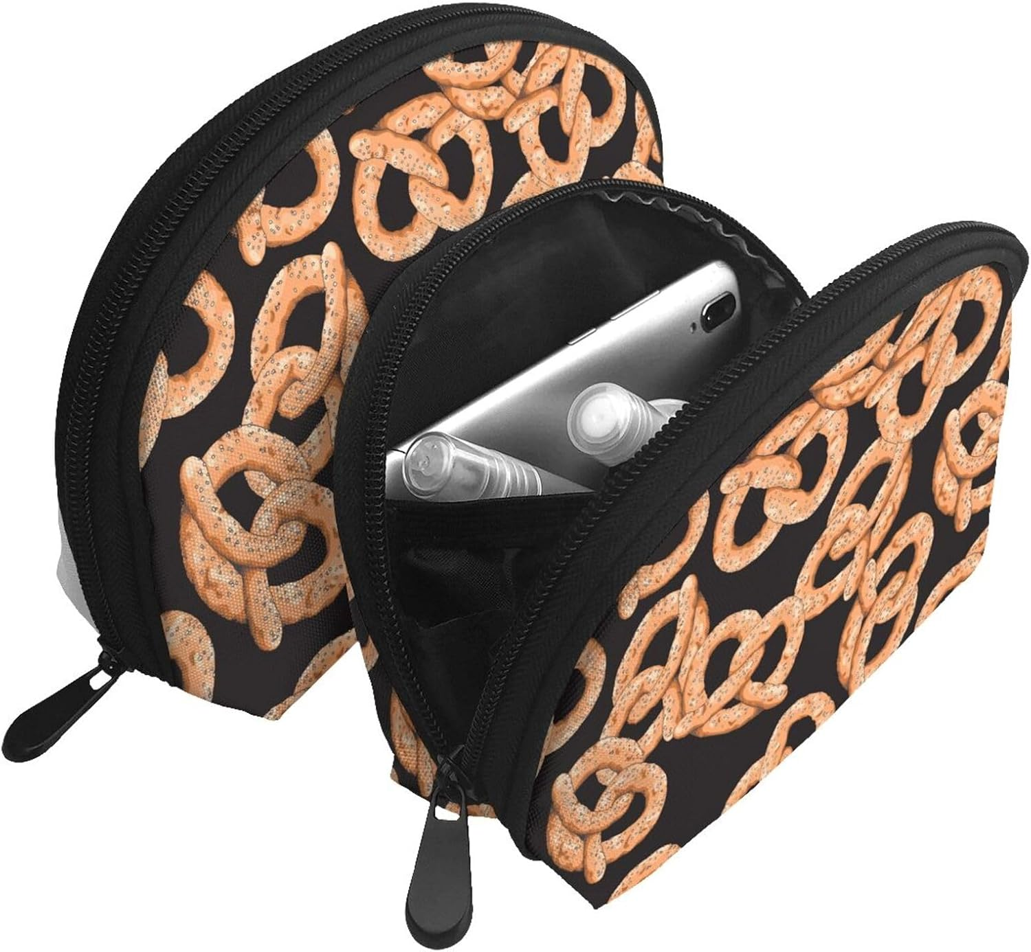 Cozimangoe Coin Pouch Makeup Bags Set, 2 Piece Shell Shape Cosmetic Bag with Pockets for Daily Travel Handbag Lipstick Keys Toiletry, Personalized Fresh Pretzel image number 6