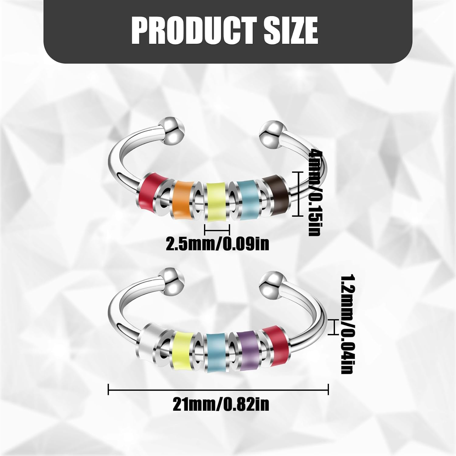 TEAONE Fidget Ring, 4 PCS Adjustable Spinner Ring for Jewelry Gift (4 Styles) image number 2