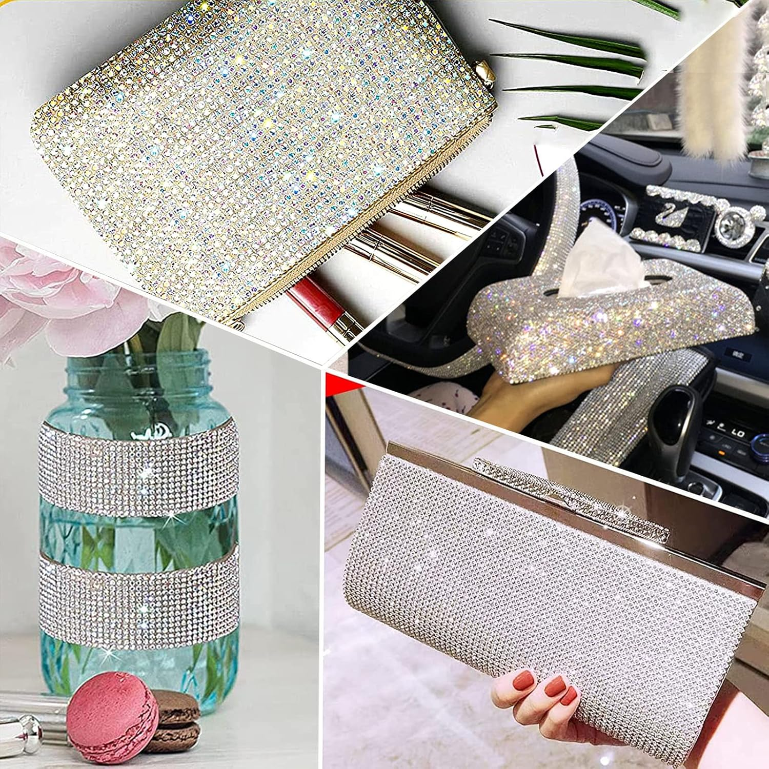 10 Rolls Self Adhesive Rhinestone Ribbon Crystal Diamond Sticker Bling Ribbon DIY Decoration with 2 Mm Rhinestones for DIY Arts Crafts,Wedding Party Decor,Car Phone Decoration.(Each Roll 1 Yard) image number 1