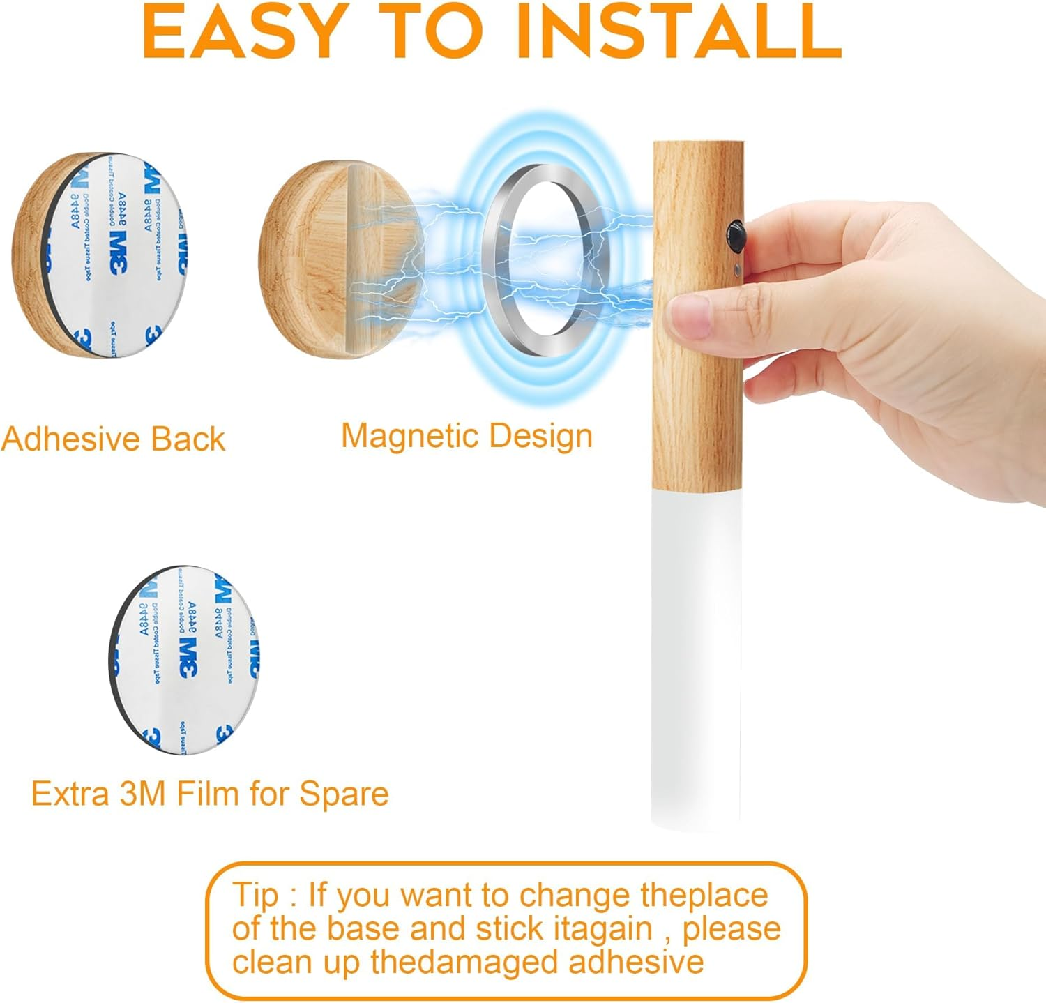 BLAZDEVE Wooden Wall Light with Motion Sensor Indoor, USB Rechargeable Indoor Wall Lamp Cabinet Lights, Warm White Wireless Battery LED Wall Light with Switch for Bedroom Stair Hallway image number 1