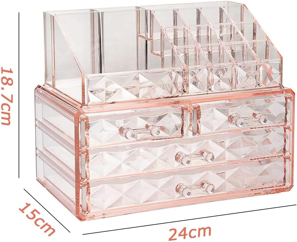 MOTRAIN Stackable Cosmetic Organizer with Drawers, Easy Toorganize Cosmetic Products Accessories Suitable for Vanity, Toilet, Bathroom and Bedroom Organization and Storage