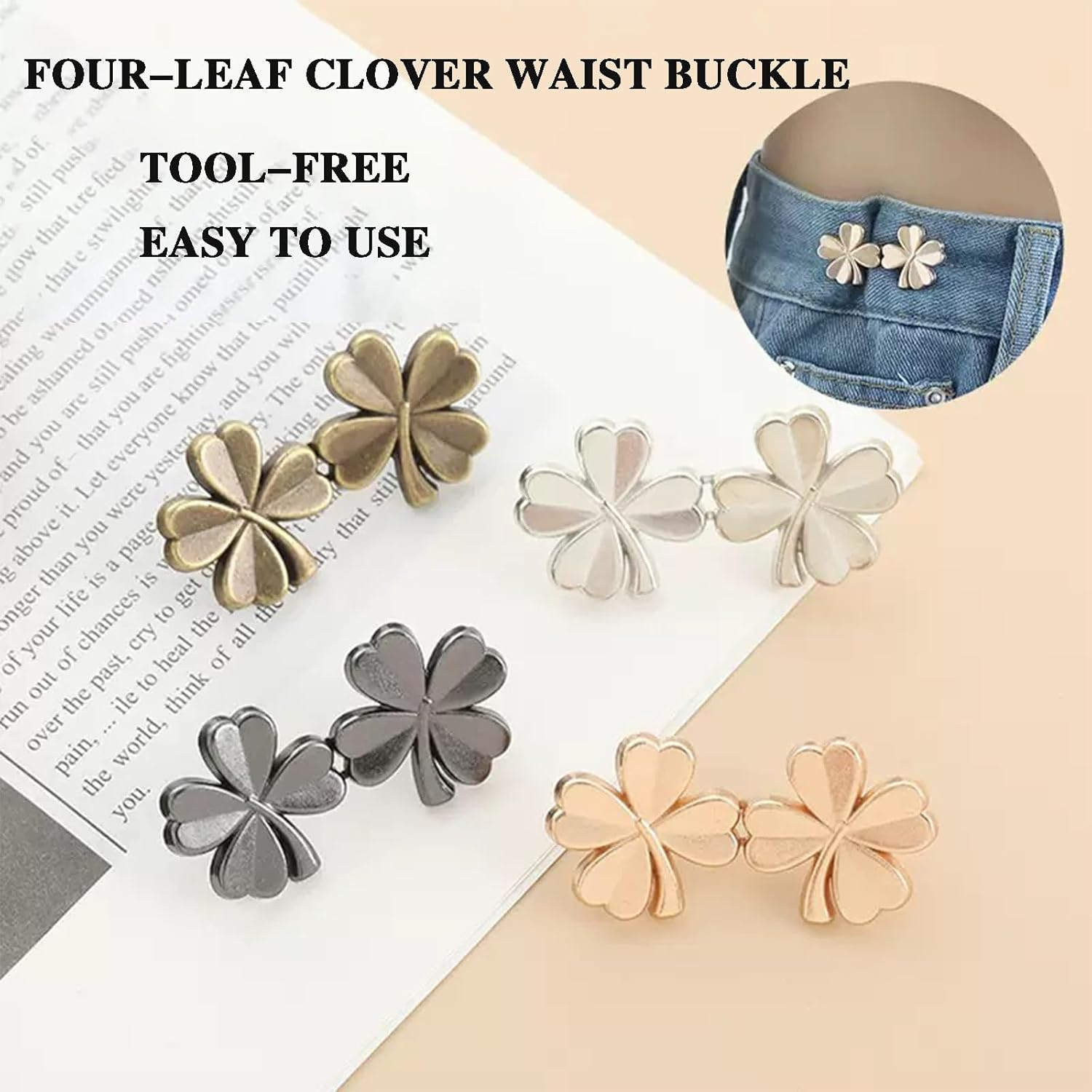 Adjustable Jeans Button 4-Pack | No-Sew Pant Waist Tightener for Loose Pants/Shorts/Denim | Zinc Alloy Detachable Clips for Weight Loss, Pregnancy & Curvy Fit (Multi-Color) image number 4
