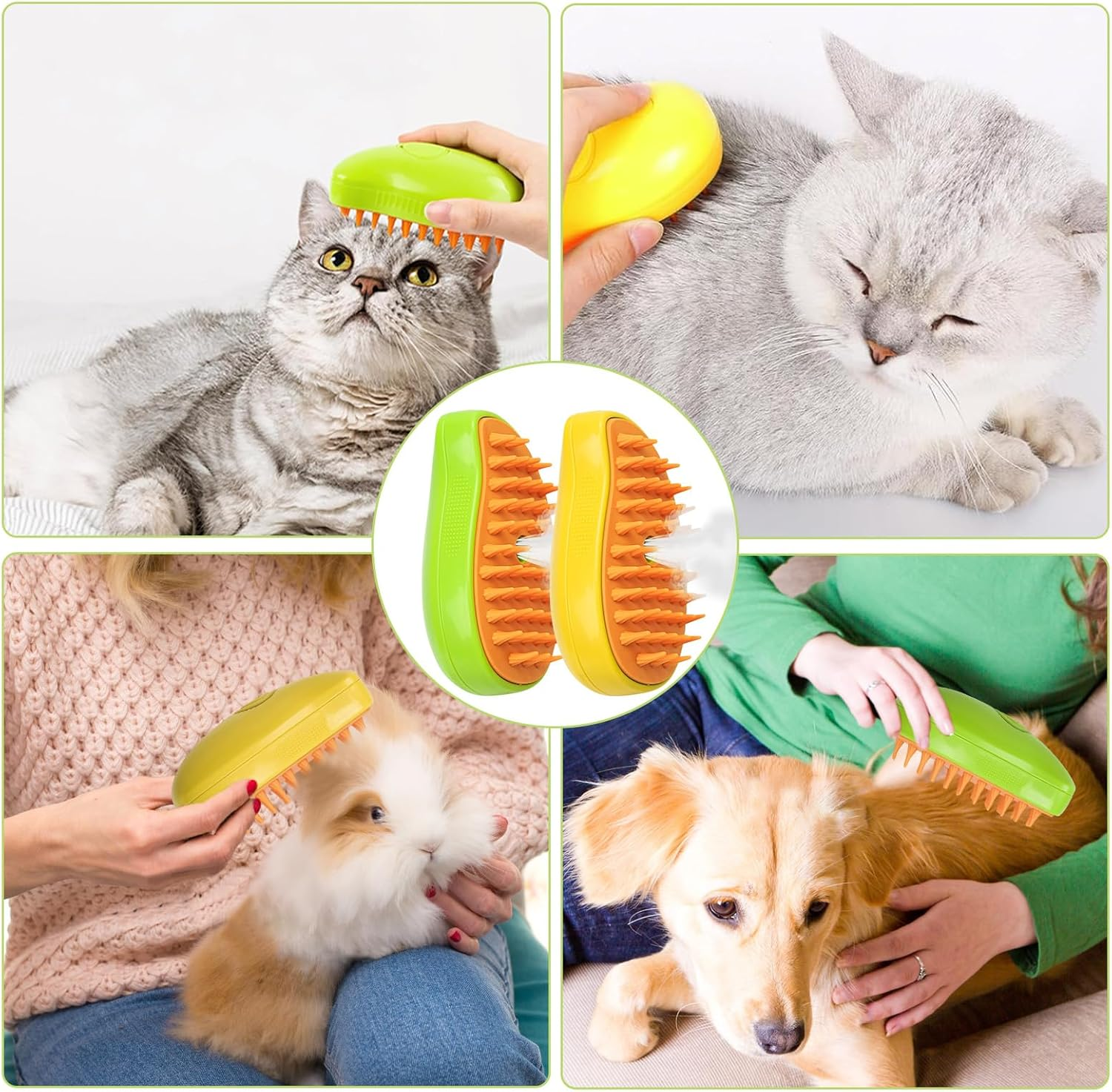 Pack of 2 Cat Steamy Brush, 3-In-1 Cat Brush with Steam Pet Brush Self Cleaning Steamy Cat Brush Self-Cleaning Steaming Cat Brush Steam Brush Cat for Cats Dogs Massage (B) image number 6
