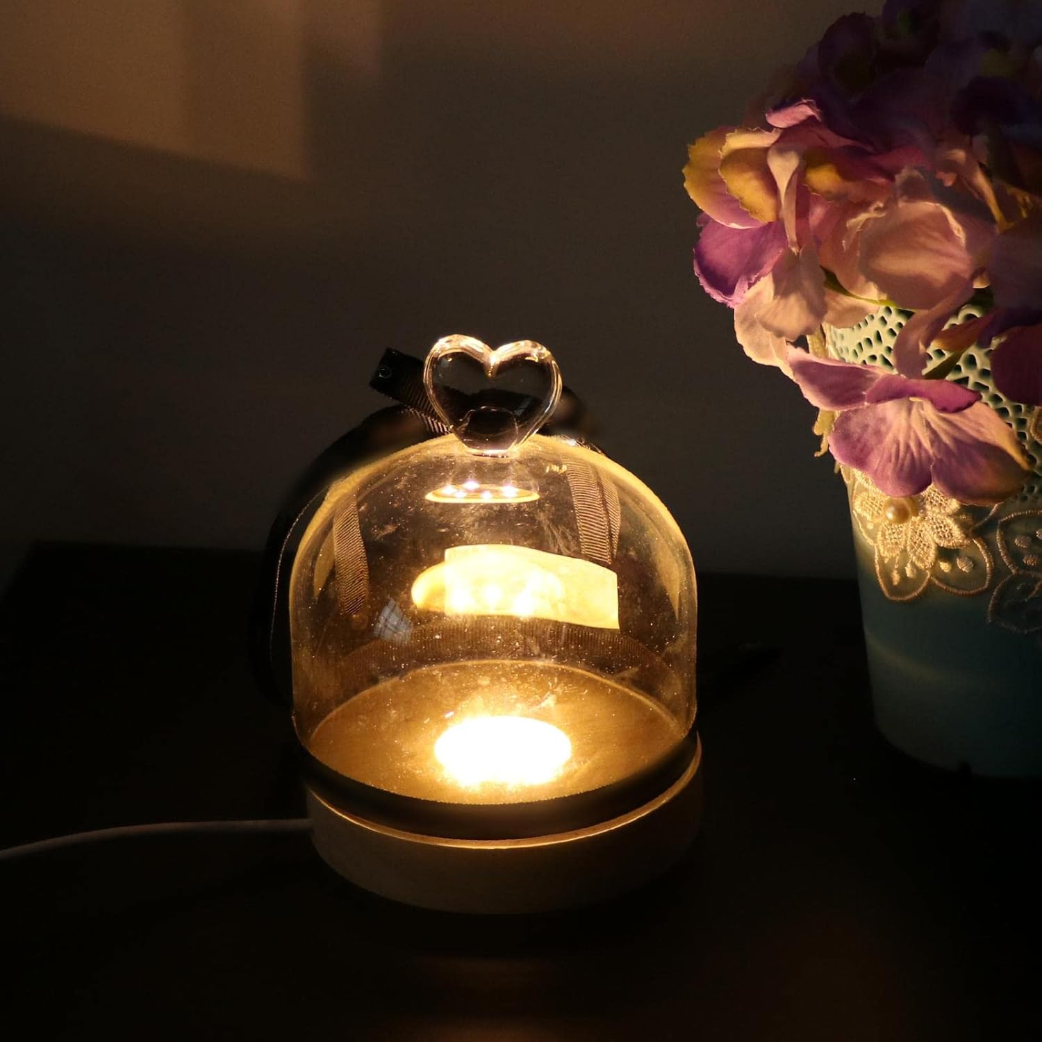 XIMING USB Wooden LED Light round Desktop Display Stand Ornament for Art Jewelry, Warm Light image number 3