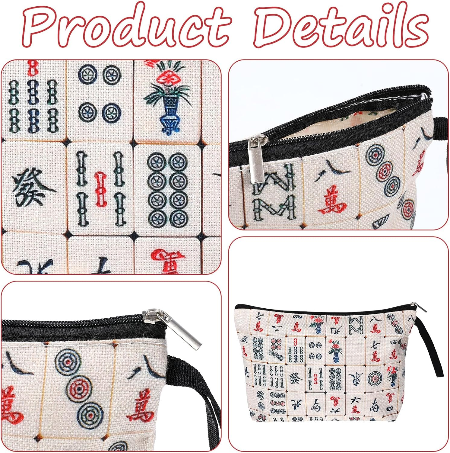 YQQYG Mahjong Lucky Cosmetic Bag, Mahjong Gifts for Women Gifts for Mahjong Players Mahjong Accessories Mahjong Inspired Gift Mahjong Gifts for Mahjong Lover Women Mom Grandma Birthday Travel - Multicolor image number 3