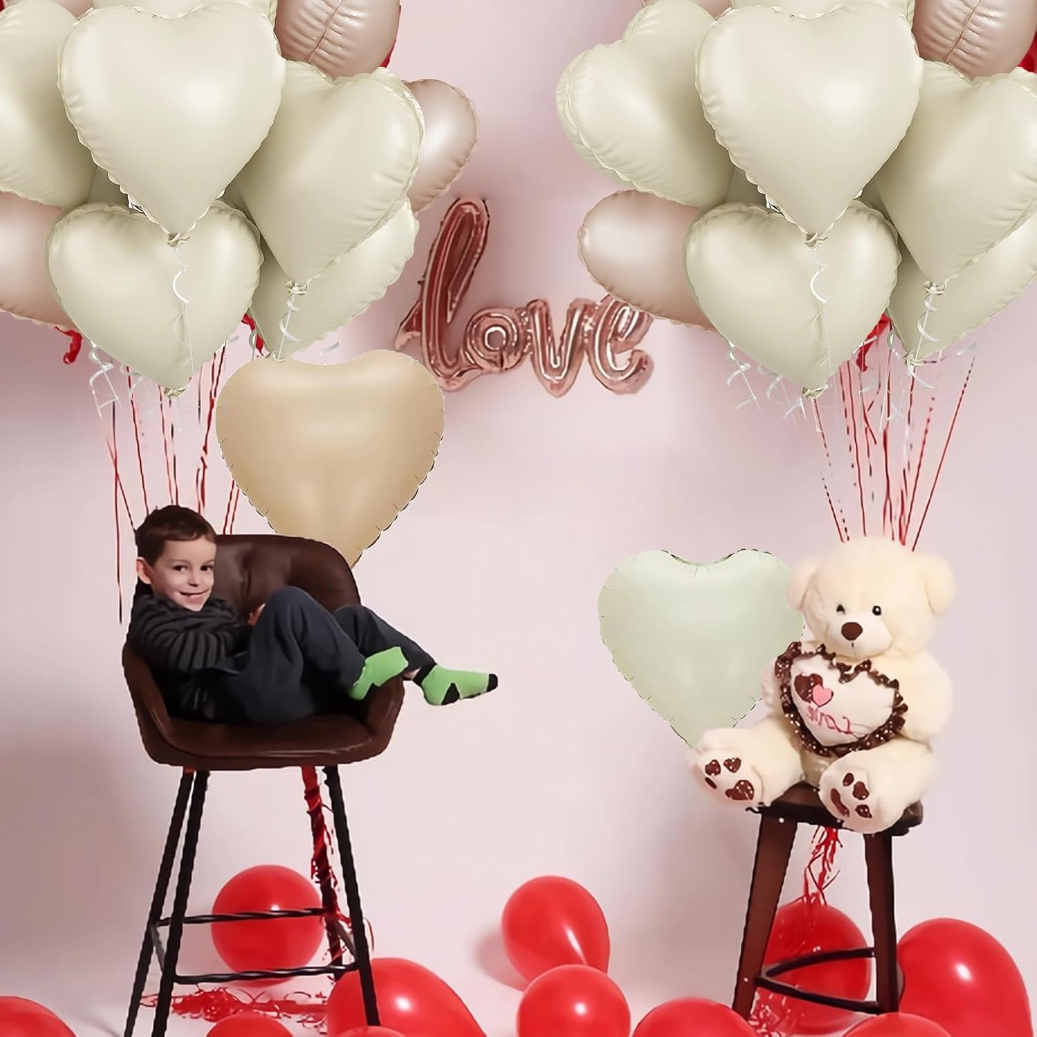 Beige and Cream Heart Balloons, 18Inch 12PCS Cream Beige Heart Shape Balloons, Nude Neutral Foil Love Balloons for Valentine'S Day Decorations for Engagement Baby Shower Wedding - Beige Cream image number 5