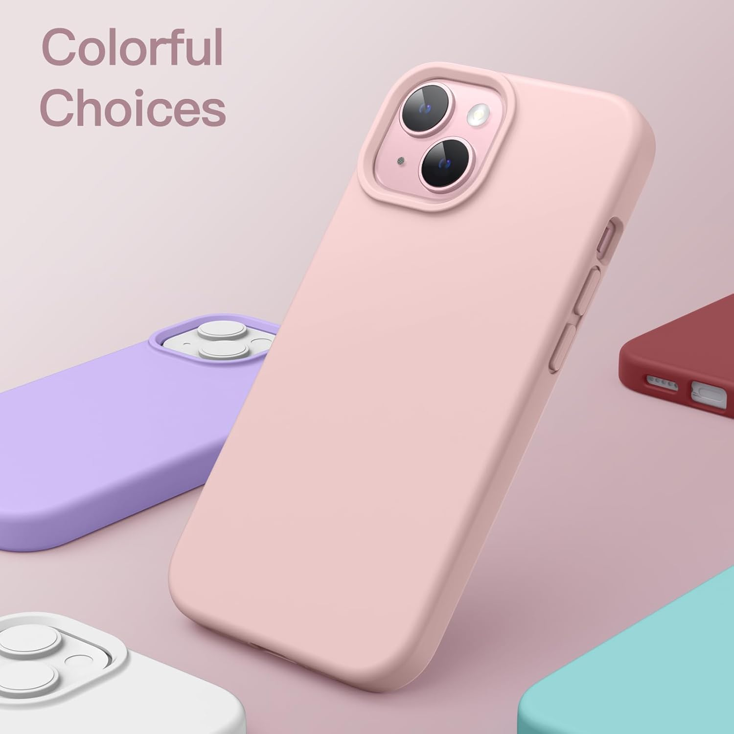 Jetech Silicone Case for Iphone 15 6.1-Inch, Silky-Soft Touch Full-Body Protective Phone Case, Shockproof Cover (Pink) - Black image number 4