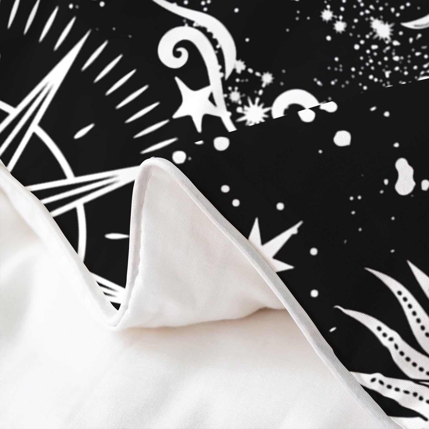 Tree of Life 100% Washed Cotton Duvet Cover 220 X 240 Cm Sun and Moon Comforter Cover, Psychedelic Galaxy Space Stars Bed Linen Sets Soft Microfibre Duvet Cover, Black White Room Decor image number 5