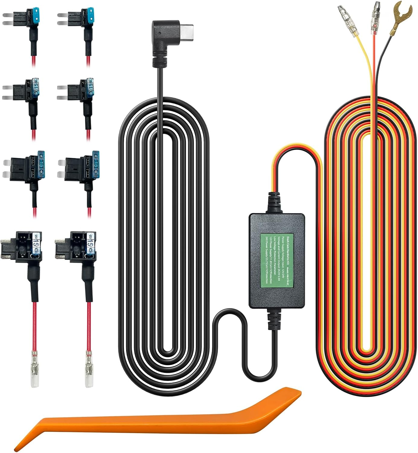 REDTIGER F7N Dash Cam Hardwire Kit, Dashboard Camera Car Charger Cable Kit 12V- 24V to 5V W/Fuse Kit, Low Voltage Protection for Dash Cam Double-4 Fuses image number 2