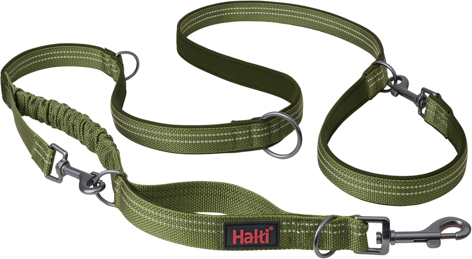 HALTI Anatomy Multifunctional Dog Lead &ndash; Shock Absorbing Double-Ended Lead, Ideal for Dog Walking & Training. Comfortable to Hold, Reflective & Lightweight. Suitable for Puppies (Size Large, Green)
