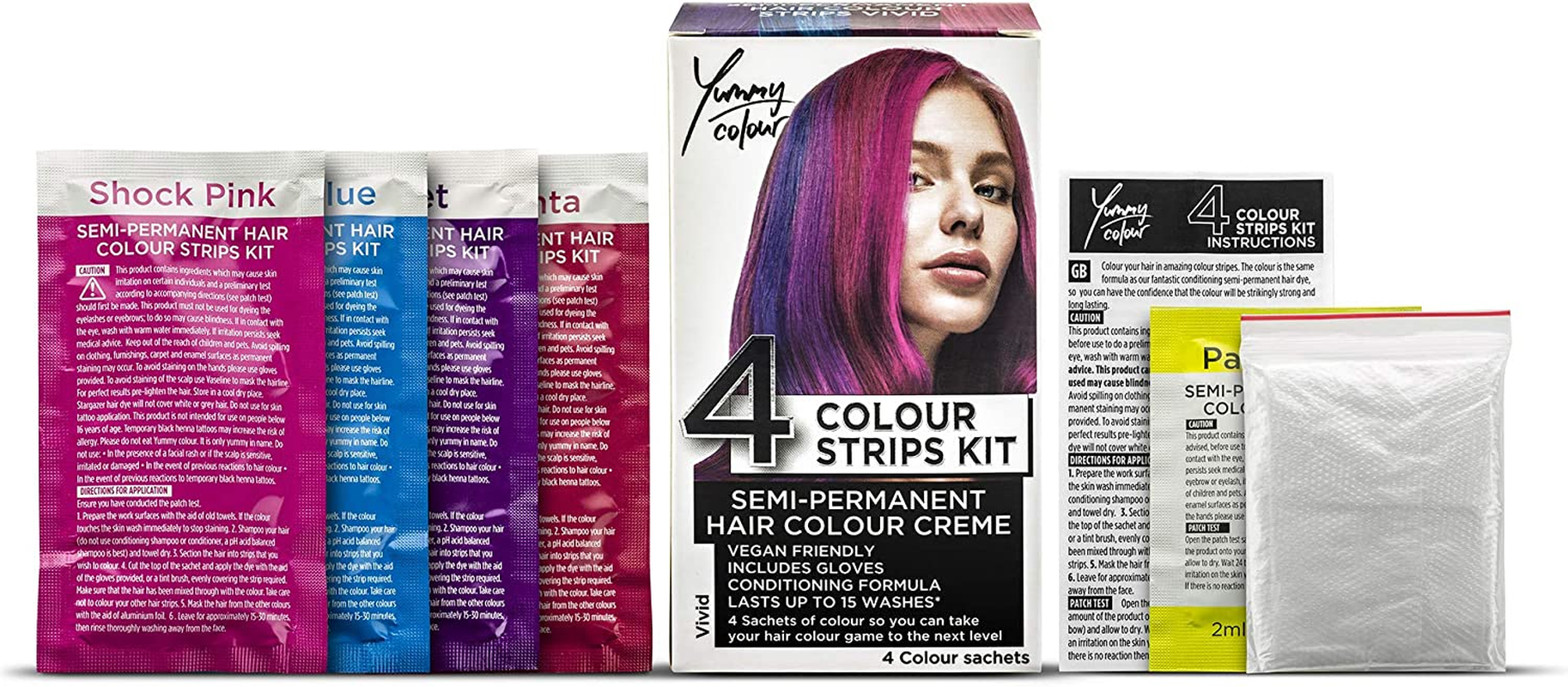 Stargazer Products Yummy Colour Semi-Permanent Hair Dye Strip Kit 4 Shades Vibrant 40Ml image number 5