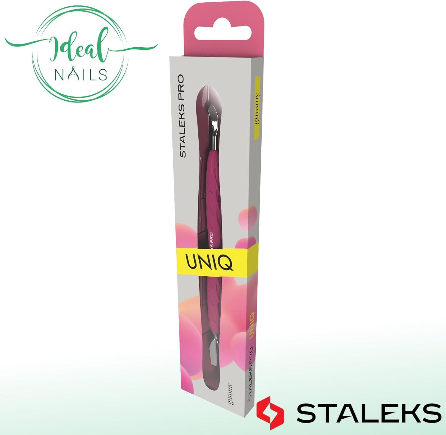 STALEKS UNIQ PQ-10/4.2 Double Manicure Instrument with Silicone Handle (Narrow round Pusher + Curved Scraper) image number 1