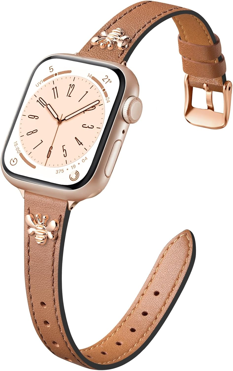 Getino Slim Band Compatible with Apple Watch Bands for Women 38Mm 40Mm 41Mm 44Mm 45Mm 46Mm 49Mm 42Mm, Soft Top Grain Genuine Leather Replacement Strap for Iwatch Series 10 9 8 7 6 5 4 3 2 1 SE Ultra