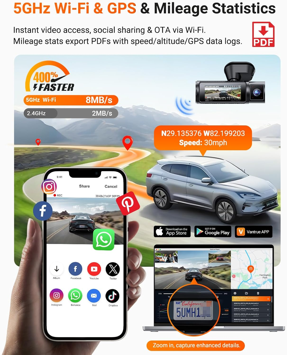 Vantrue N4 Pro S 3 Channel Dash Cam, Upgrade 2.5K Waterproof Rear Cam, 3 Way STARVIS 2, Platepix, 4K+1080P+1440P Car Camera W/ 3 HDR Night Vision, Wifi GPS, Option LTE, 24H Parking Mode, Support 1TB image number 2