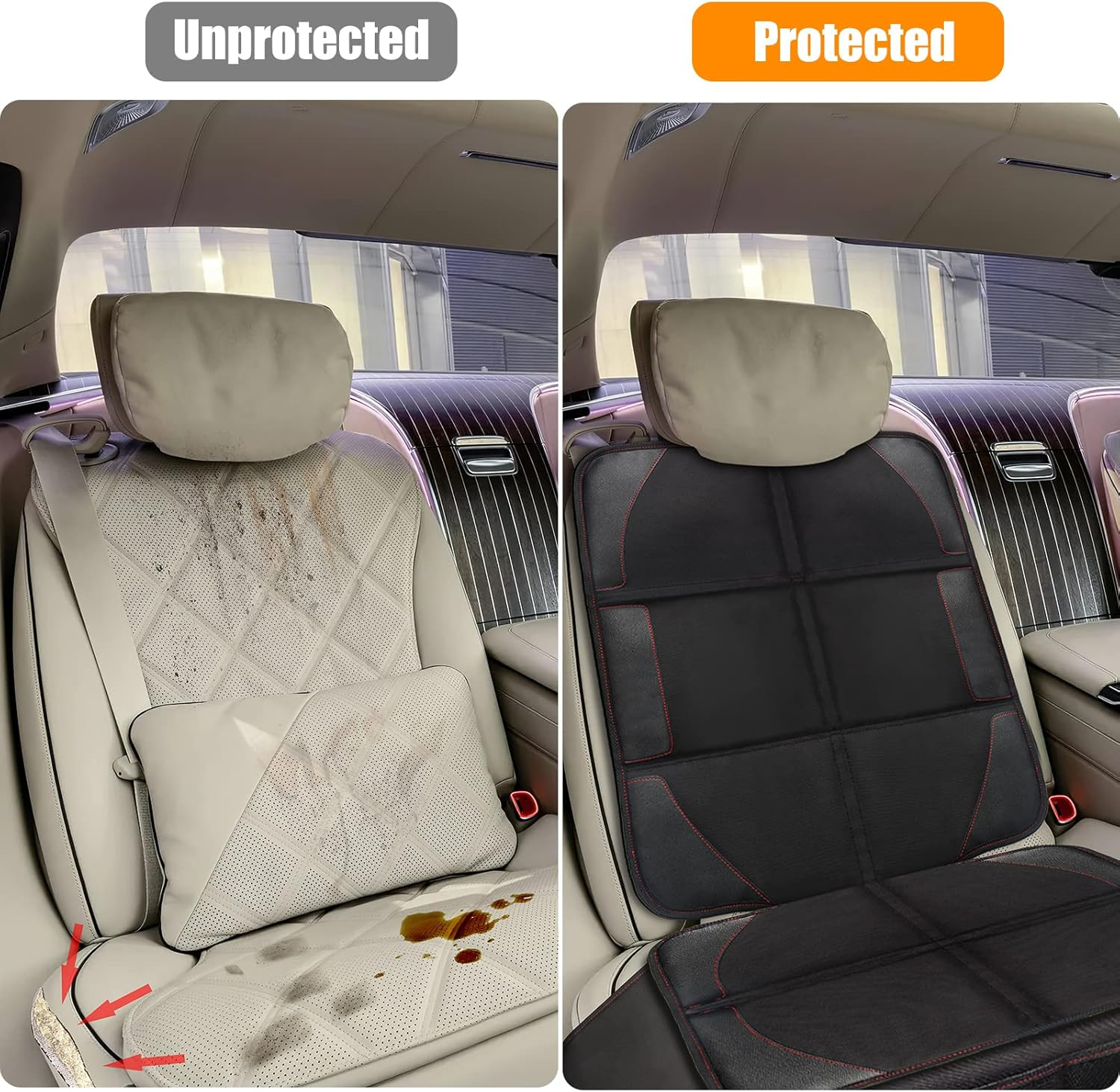 Car Seat Protector, 2 Pack, Thickest Padded 600D Fabric Padding, Waterproof, Durable, anti Slip Backing, Child Seat Protection, Suitable for Babies, Toddlers, Children（Black 2） image number 2