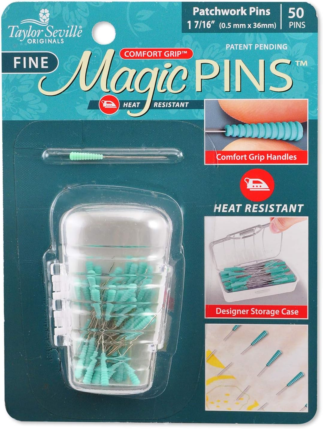 Taylor Seville Originals Comfort Grip Patchwork Fine Magic Pins-Sewing and Quilting Supplies and Notions-Sewing Notions-50 Count image number 3