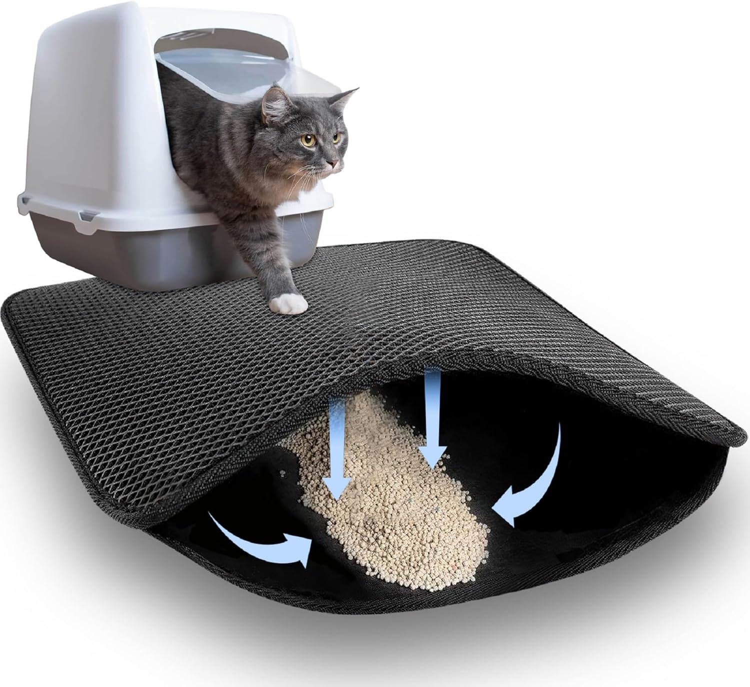 Cat Litter Tray Mat, 46 X 60 Cm Honeycomb Design Cat Litter Mat, Waterproof Double Mat Cat Litter Tray, Foldable Cat Litter Mat, Cat Litter Mat, Black image number 5