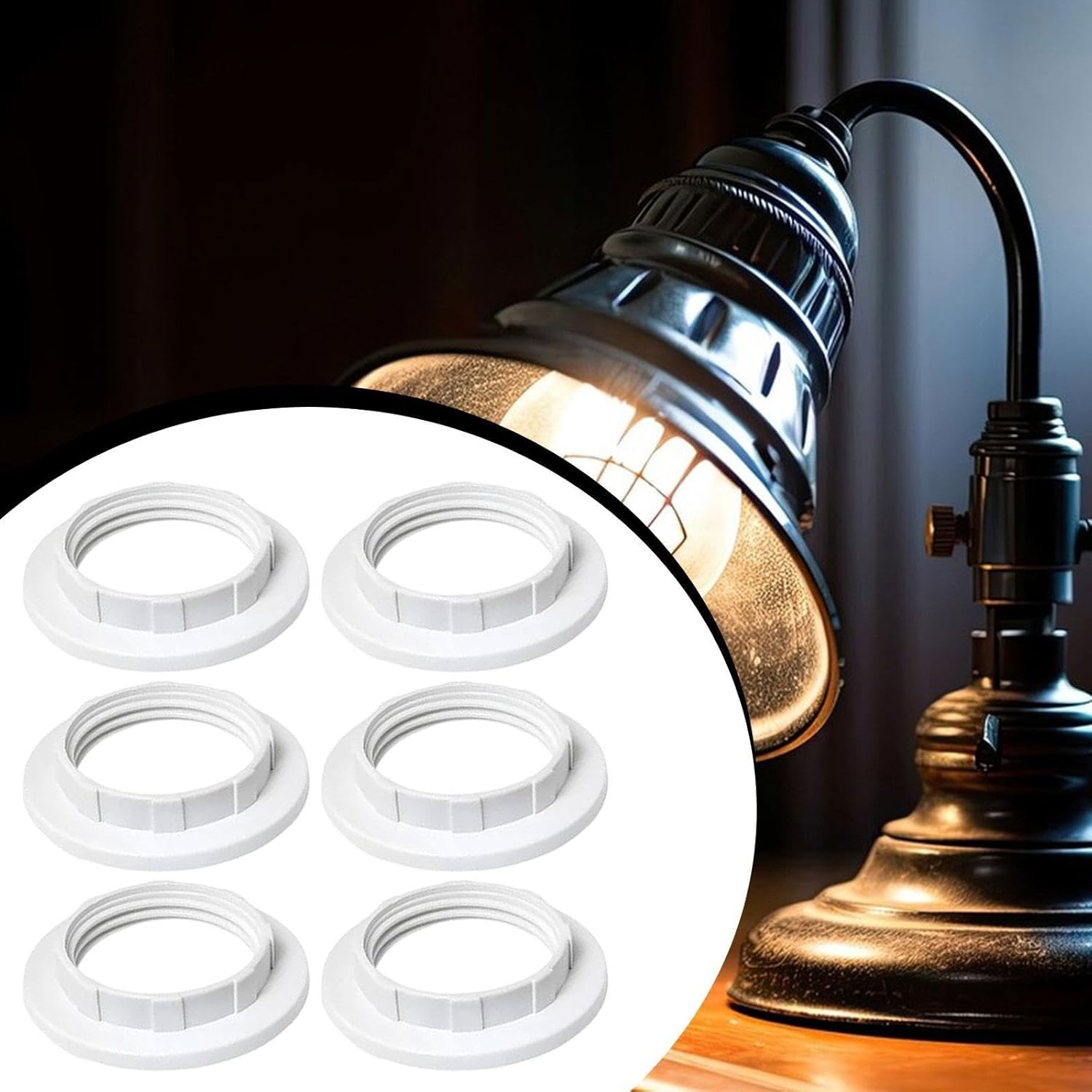 Shengquanhao 6 Pieces E26 E27 Lamp Base Shade Rings Lampshade Rings Thread Reducer Accessories Retaining for Pendant Lights, White PP - White Pp image number 4