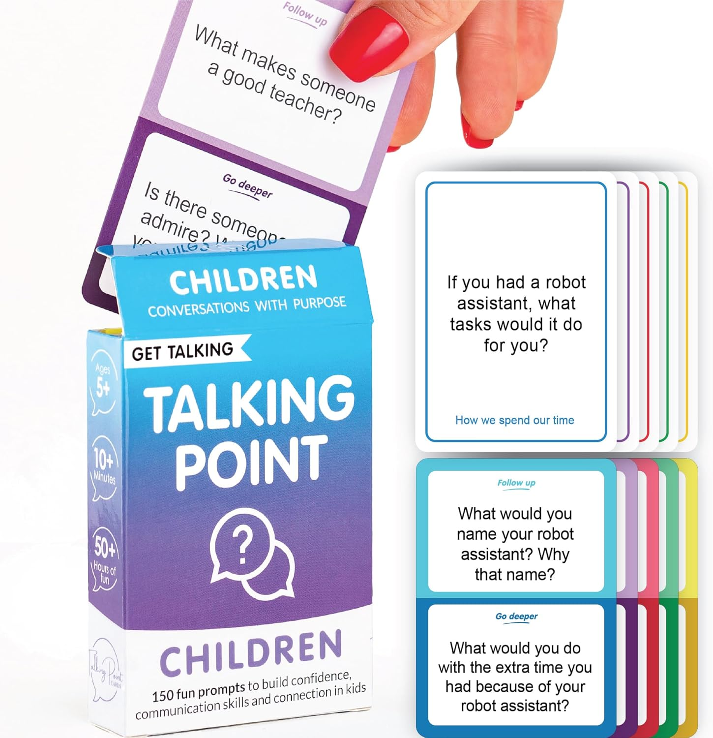 GET Talking: Children - 50 Conversation Starter Cards for Kids with 150 Expert-Written Questions - Engaging Learning Activity for Kids That Makes Self-Expression Easier - Reduce Screentime image number 5