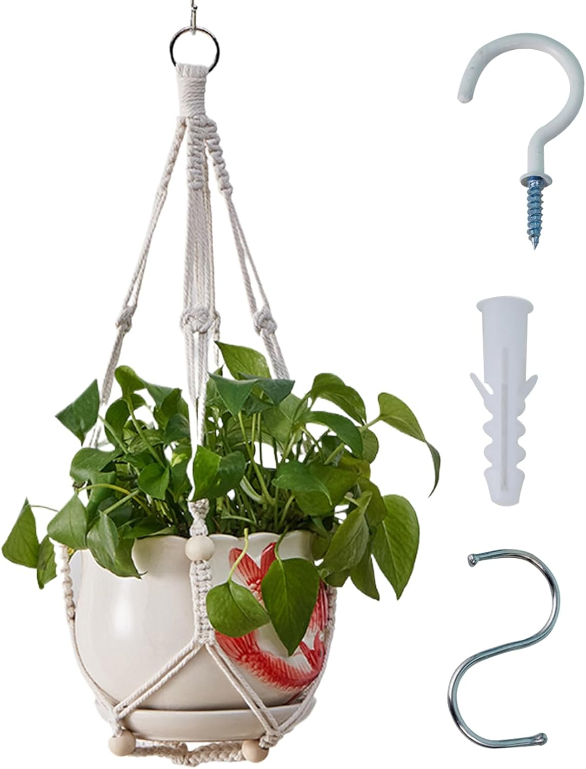 Macrame Plant Hanger Hanging Plant Holder with Wooden Bead 24In Ventilated Woven Decorative DIY Plant Hanger Home Balcony Gardening Supplies, No Planter No Plant, Small- image number 3