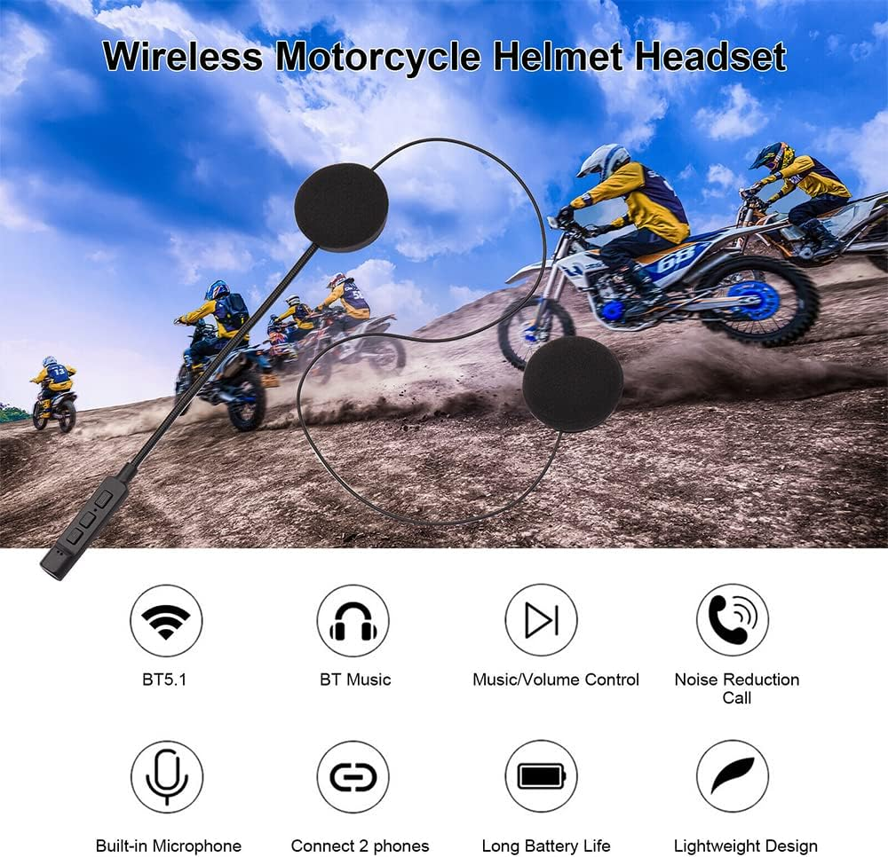 Bluetooth 5.1 Wireless Motorcycle Helmet Headset Intercom Motorbike Headphone image number 1