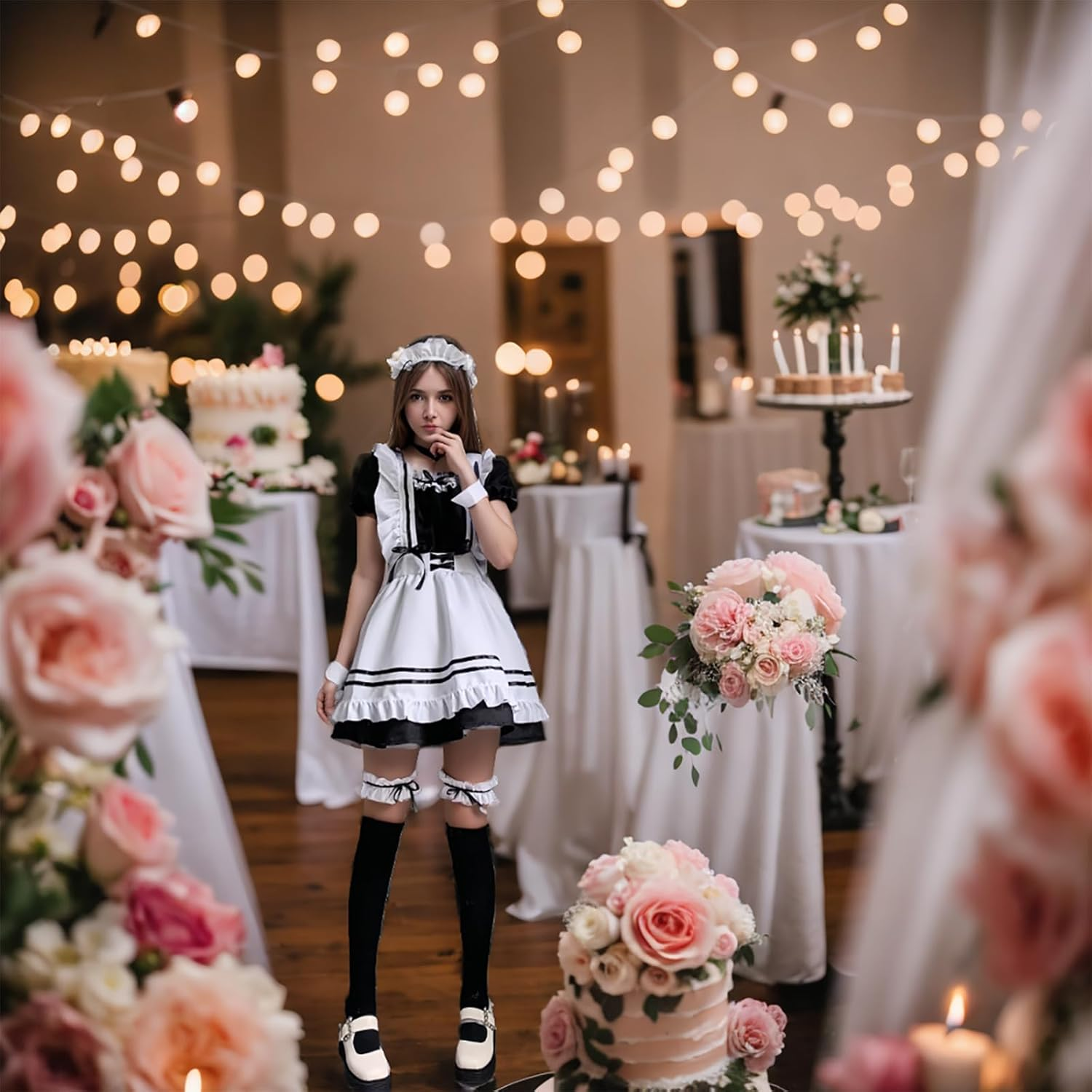 Maid Outfit Maid Cosplay Dress Cute Adult Halloween Christmas Party Costume with All Accessories