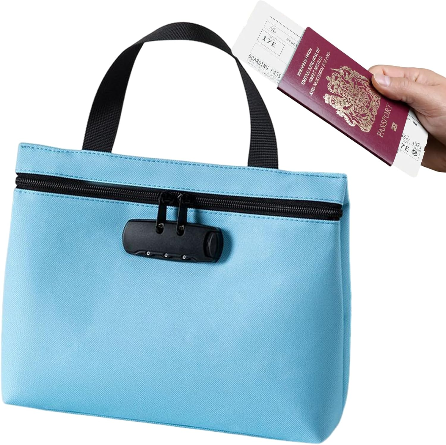 Locking Money Bag, Waterproof Zipper Organizer Pouch with Three Digit Lock, Travel Storage Case with Secure Closure, Keys Jewelry Passport Valuables, Documents Tickets 12.6X9.45X3.15 Inches