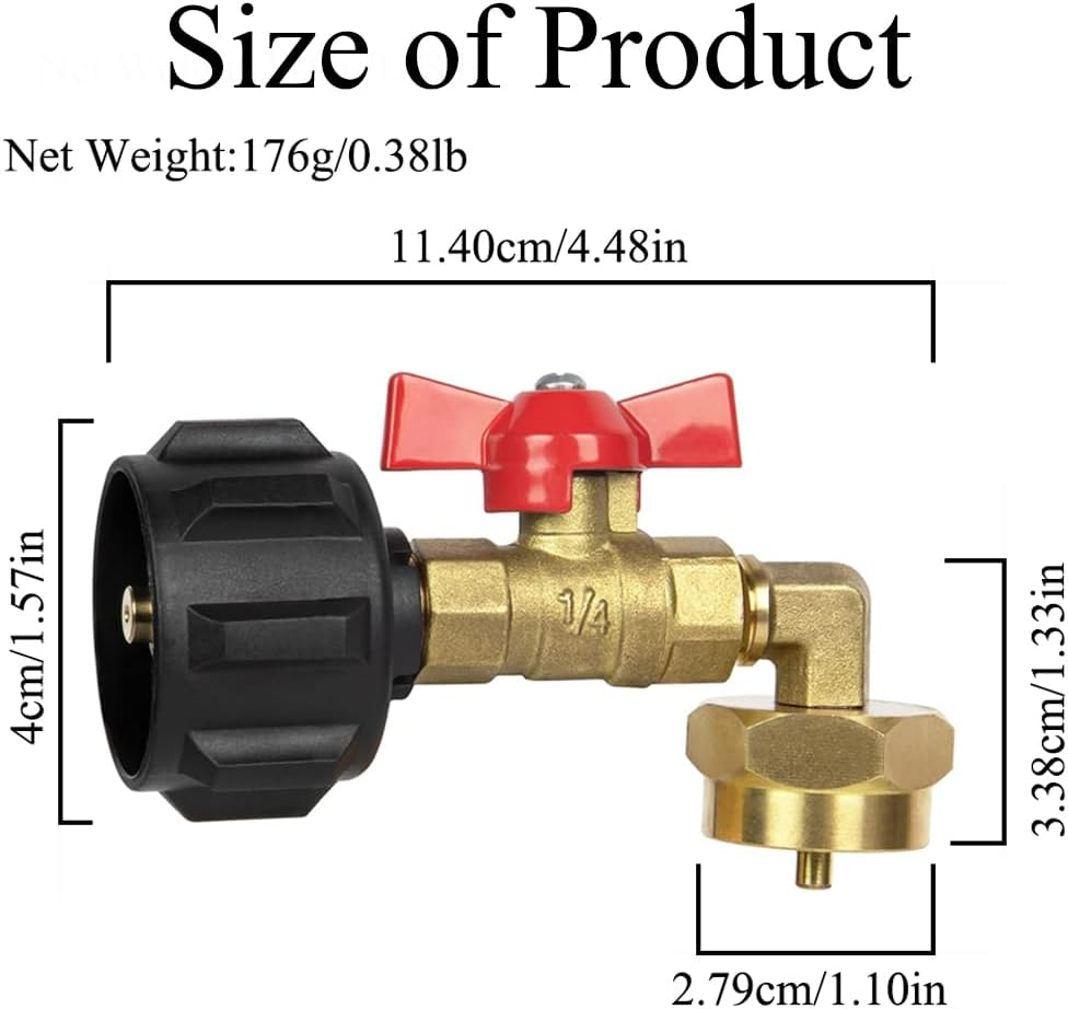 QCC1 Propane Refill Adapter, 90 Degrees Propane Refill Elbow Adapter with On-Off Control Valve, Safe Filler Fitting for Outdoor Camping Grilling