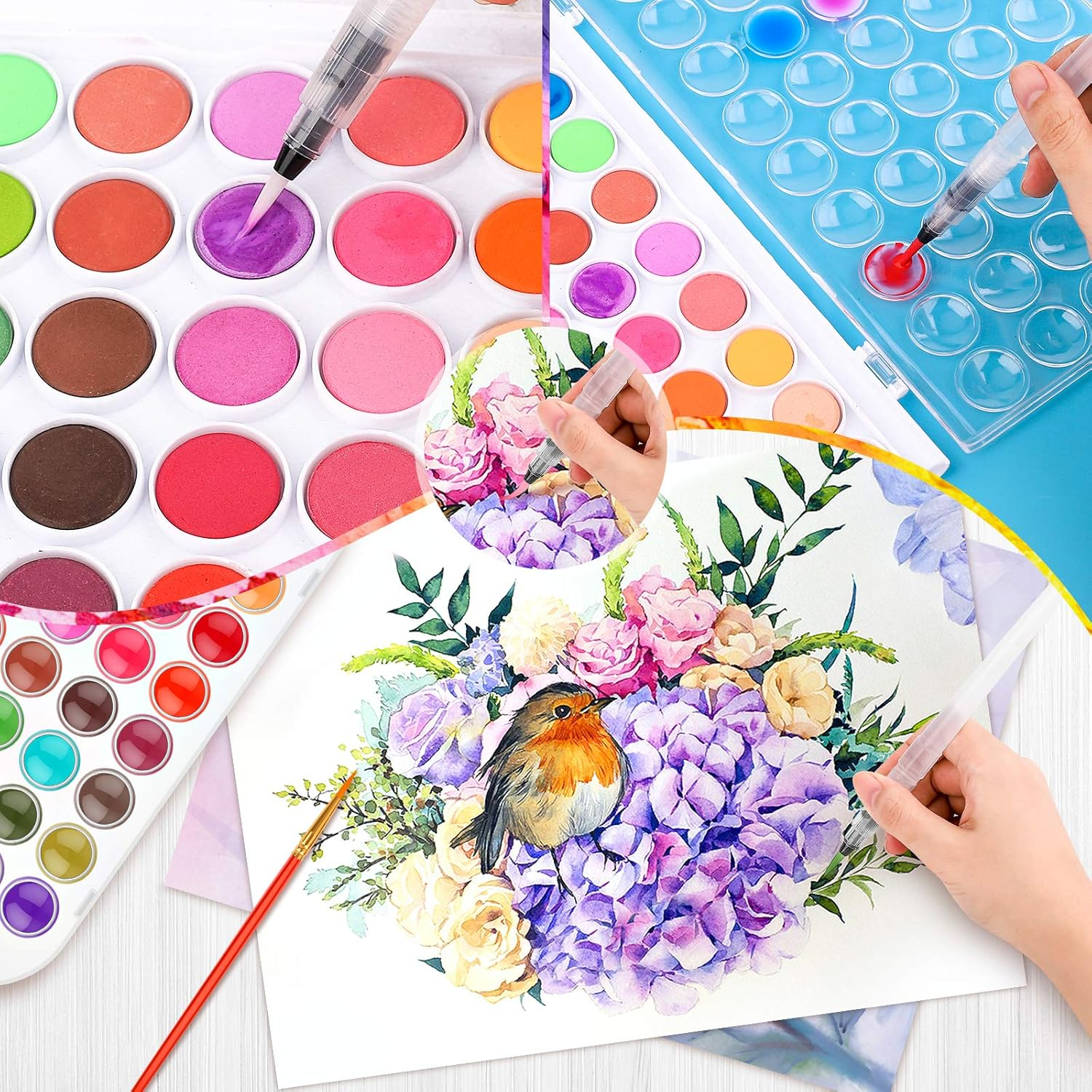 Watercolor Paint Set, Taotree 48-Color Watercolors Cake & a Brush a Refillable Water Brush Pen, Portable Water Colors Paints Set for Kids Children Students Adults Beginner Artists Painting Supplies image number 5