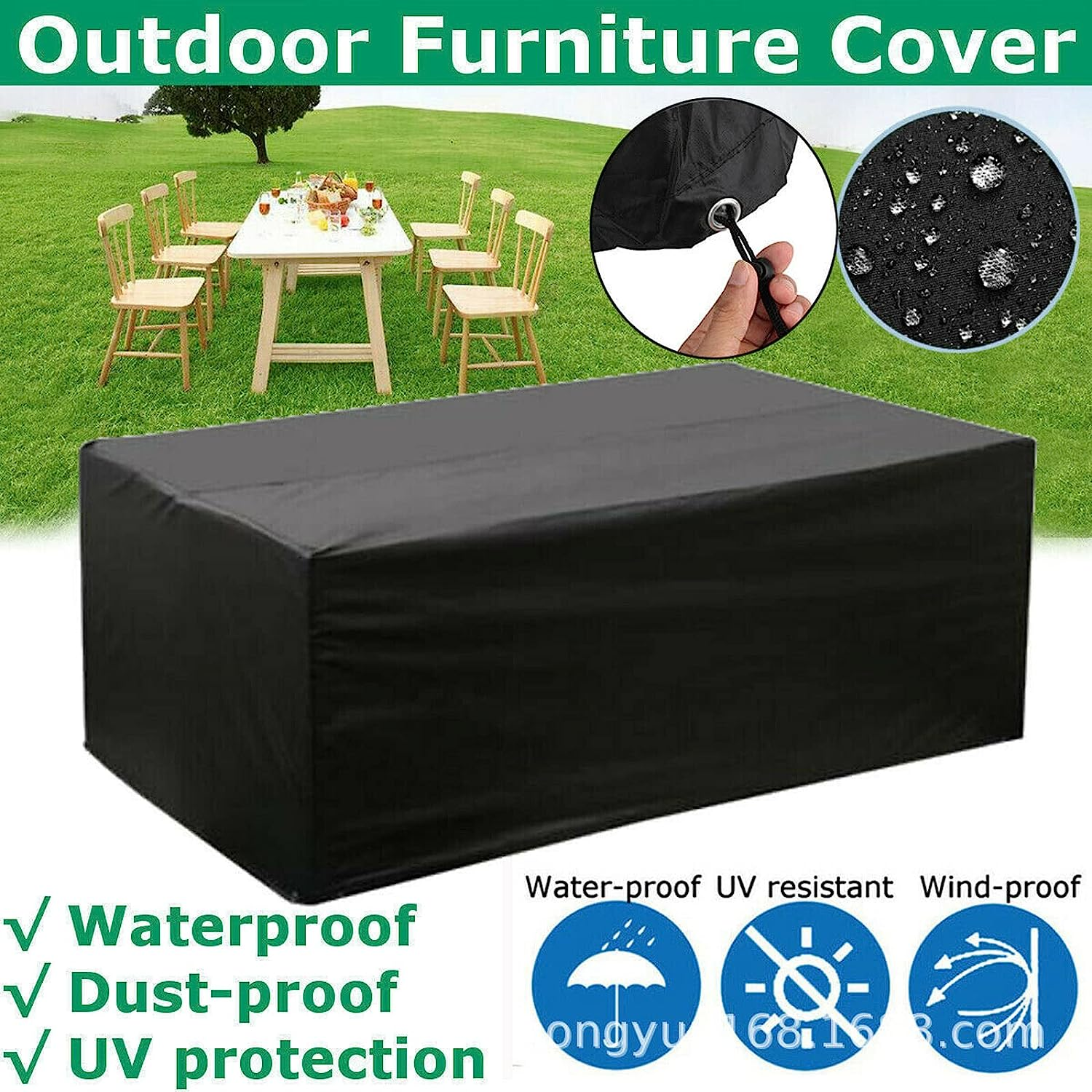 Patio Furniture Cover Waterproof Durable Heavy Duty 210D Oxford Rectangular Outdoor Sectional Sofa Set Covers Wind Dust Proof Anti-Uv for Outdoor Picnic Table, Dining Furniture (242*162*100Cm) image number 5