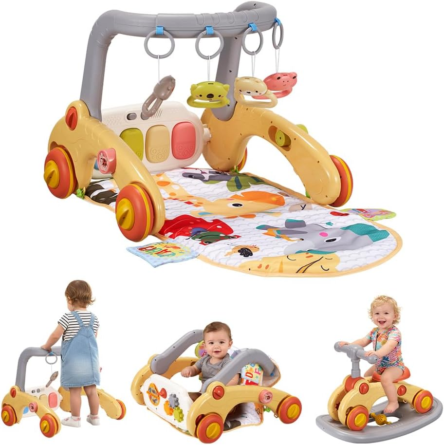 Playpals Baby Play Mat, Kick and Play Piano Gym with Portable Musical Toy, Adorable Animal-Themed Baby Play Gym, Tummy Time Mat Promote Motor Skills & Sensory Development Mat for Newborn Baby, Green