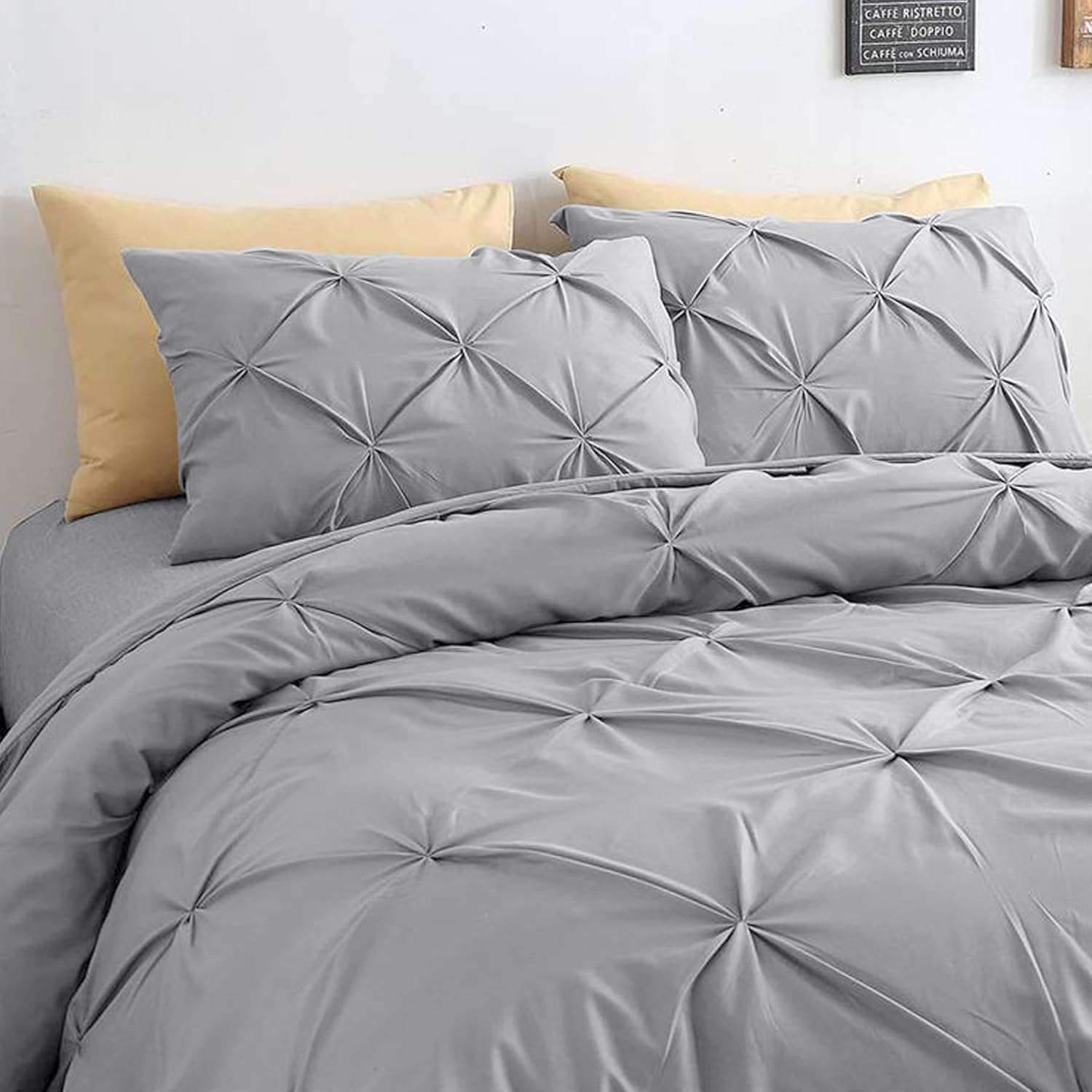 AYO Duvet Cover Set [Diamond Tack Floral Pattern] Bedding Cover Set for Western Beds and Japanese Comforters, Duvet Cover, Fitted Sheet, Pillowcase (Light Gray, Single, 3-Piece Set) image number 6