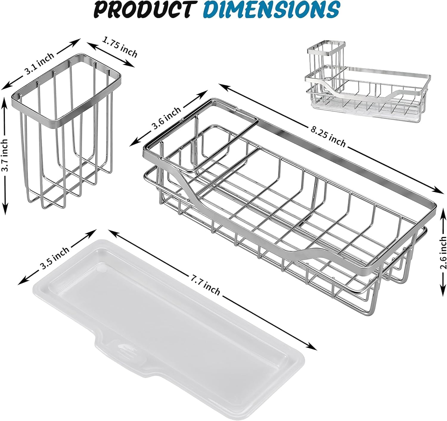 COCOBOSS Sink Organiser, Kitchen Sink Sponge Holder, Premium Stainless Steel Sink Organiser Kitchen with Removable Drip Tray and Non-Slip Strips, Silver (22 X 9 X 13 Cm) image number 2