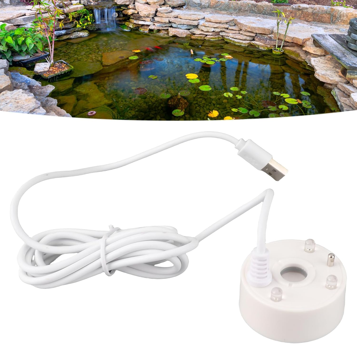 Mist Maker USB Colorful LED Lights, 5V Ultra Sound Fountain Atomizer for Pond Rockery Fish Tank Sink, Small Fog Machine, Mist Maker Fogger with Led Lights (White)