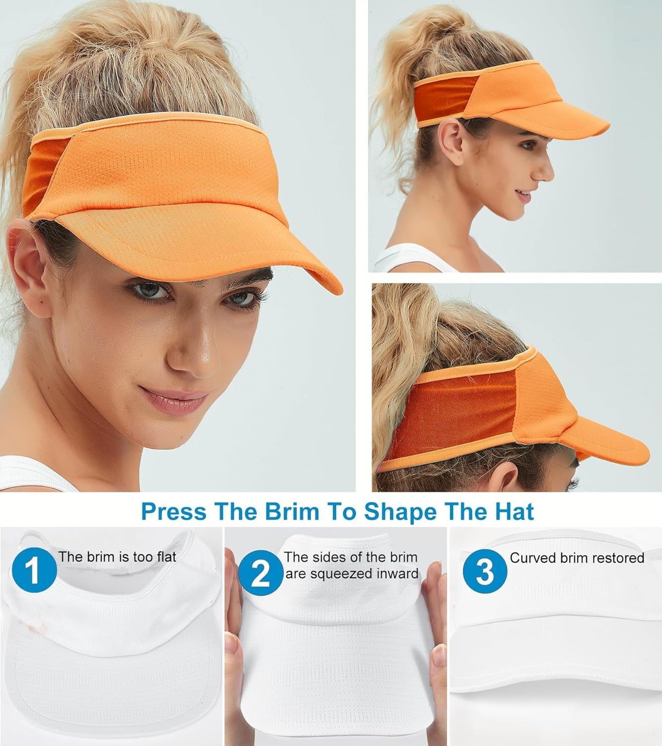 Dumrotite Sports Sun Visor Women Men, Cooling Stretchy Visor Hats Summer Packable Ponytail Sun Hat for Running, Golf, Tennis image number 3