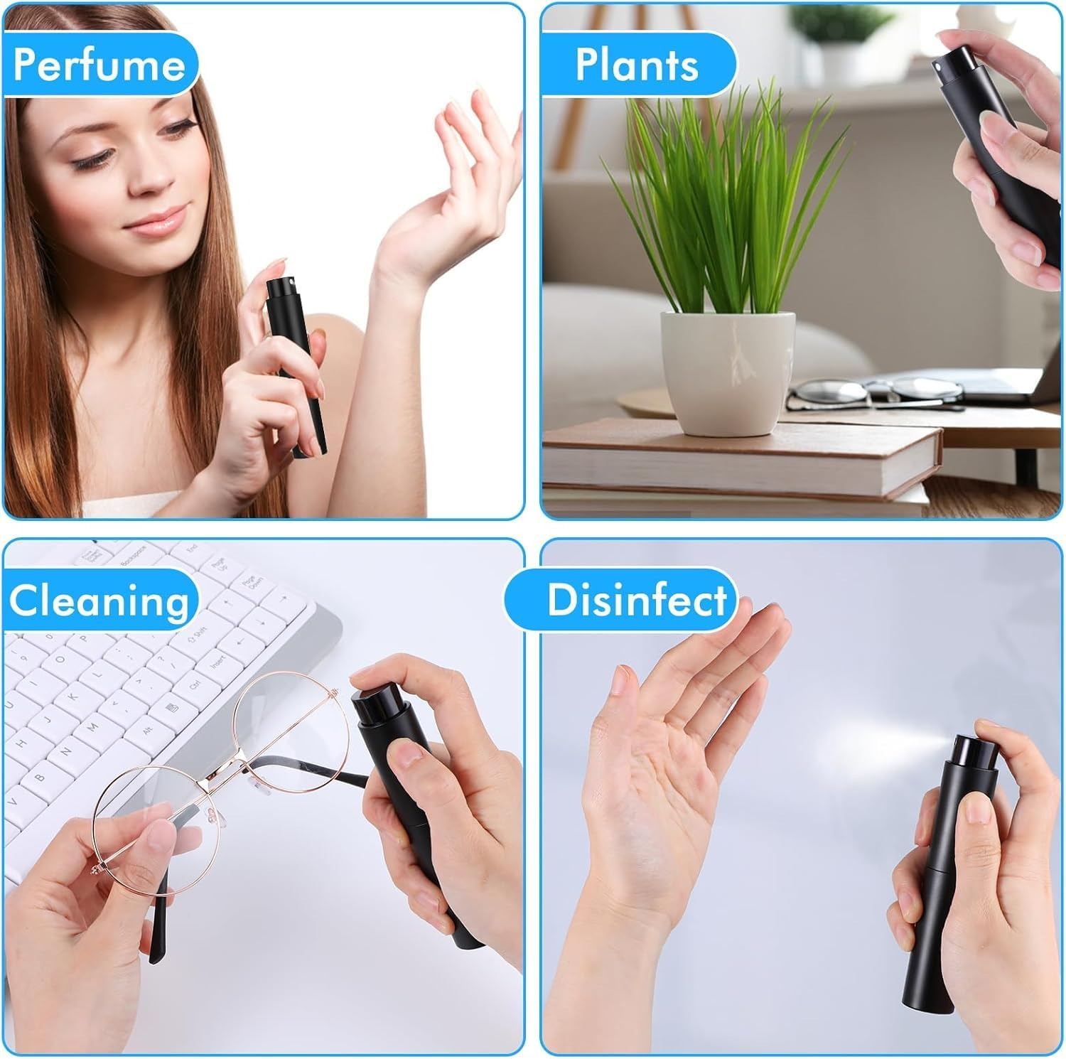 6Pcs Perfume Atomiser + 12 Pcs Accessories, 10Ml/Ea Travel Perfume Atomizer Refillable Spray Bottle, Pocket Perfume Dispenser, Empty Mini Size Spray Bottle, Leakproof Portable Perfume Sprayer (Black)