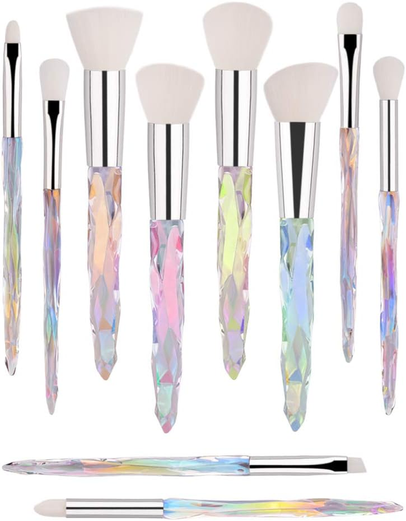 Makeup Brushes, 10Pcs Professional Cosmetic Brush Set Special Shiny Foundation Face Powder Brush Eyeshadows Blending Blush Brushes Colorful Plastic Handle (Blue)