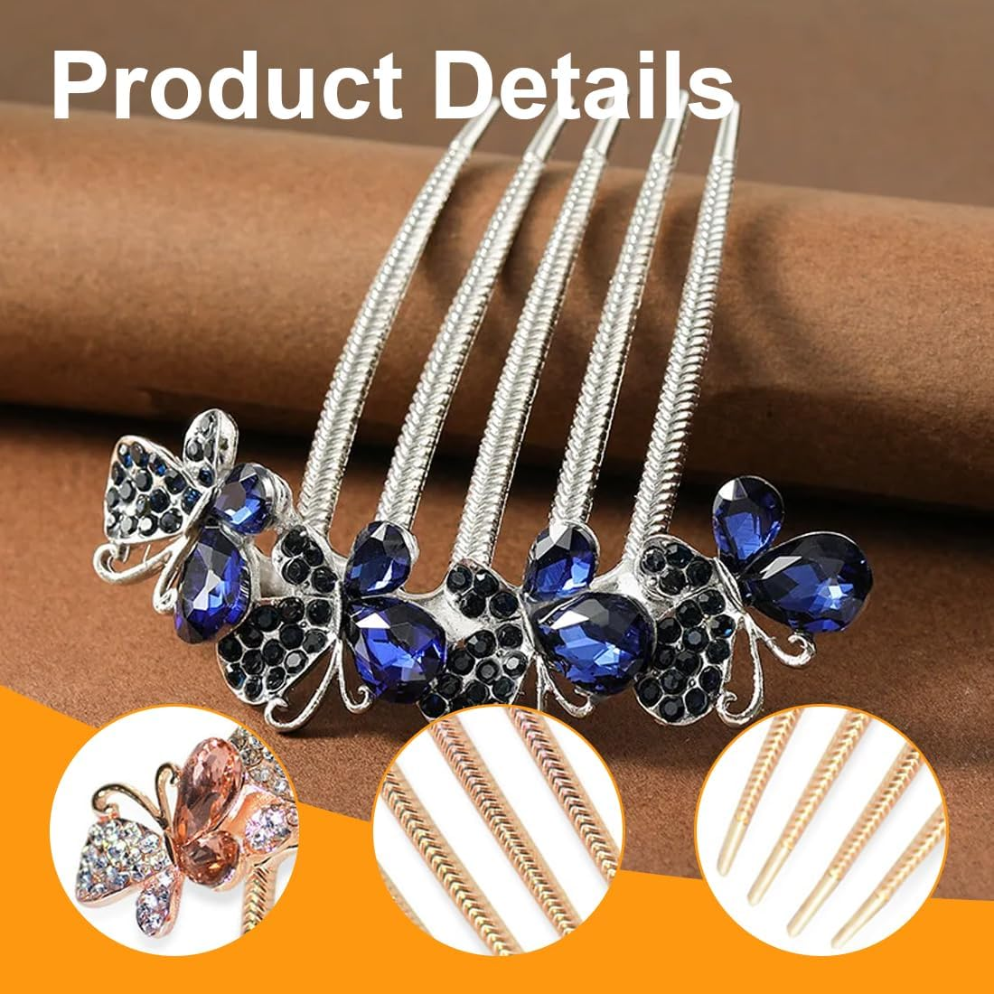LQI Set of 3 Flower Rhinestone Hair Comb Accessories Wedding Crystal Opal Hair Side Comb Long Tooth Hair Clip Butterfly Hair Accessories image number 5