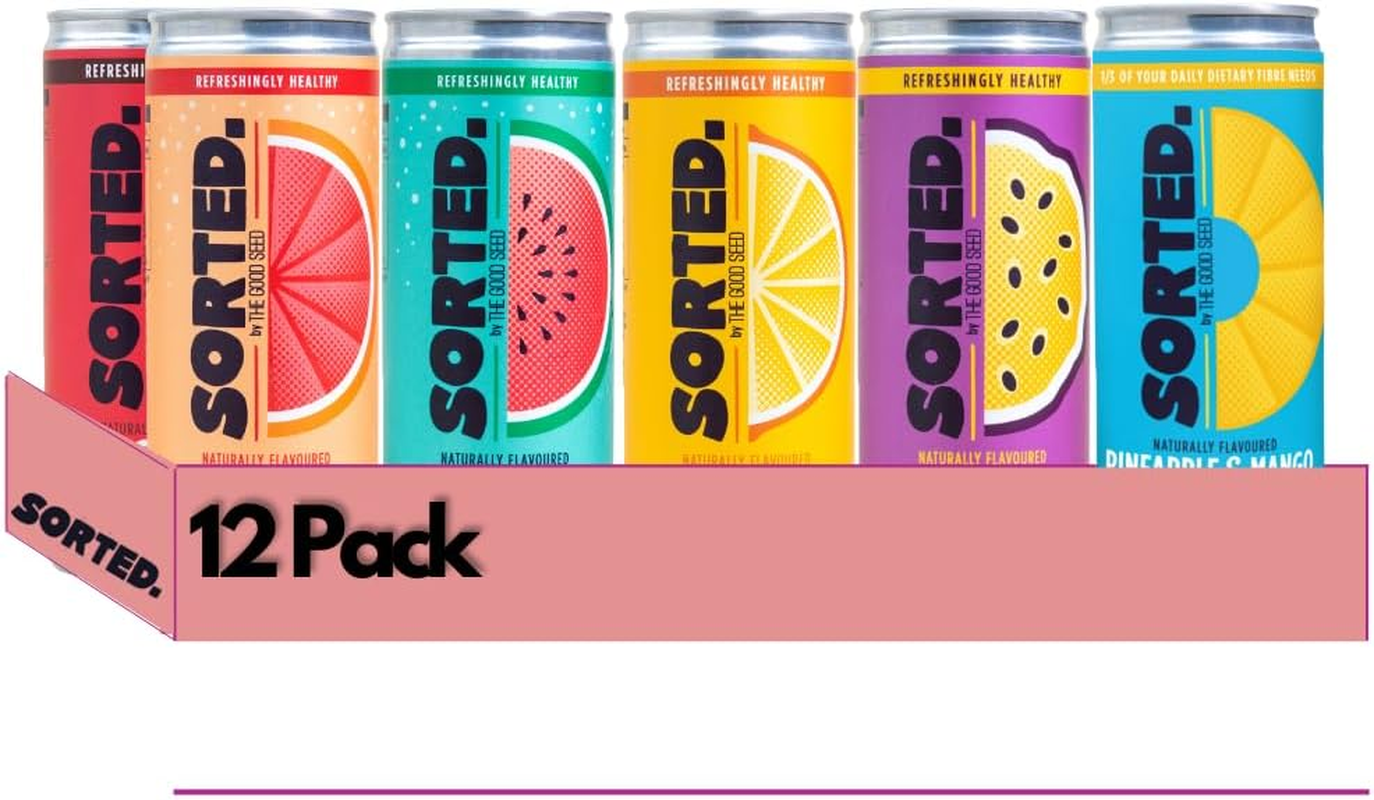 SORTED. Mixed Prebiotic Soft Drink | Boosts Gut Health | High-Fibre, 99.9% Sugar-Free, Low Carb, Low Calories | 12X250Ml Cans | Mixed Flavours image number 1