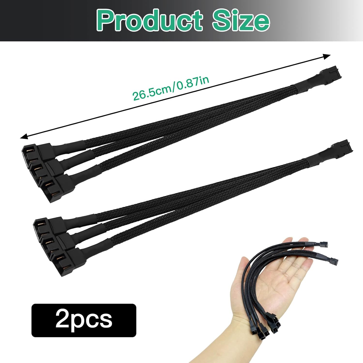 2 Pack 3-Way 4-Pin PWM Fan Splitter Cable - Connect Multiple Case Fans to Single Motherboard Header, Synchronize Speeds, Increase Airflow, 4-Pin/3-Pin Cooling Cable 27CM image number 2